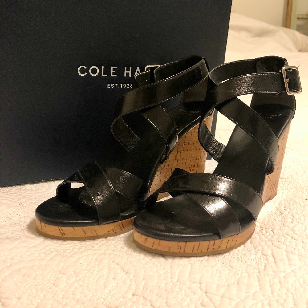 Cole Haan Black Jillian Strappy Cork Sandals